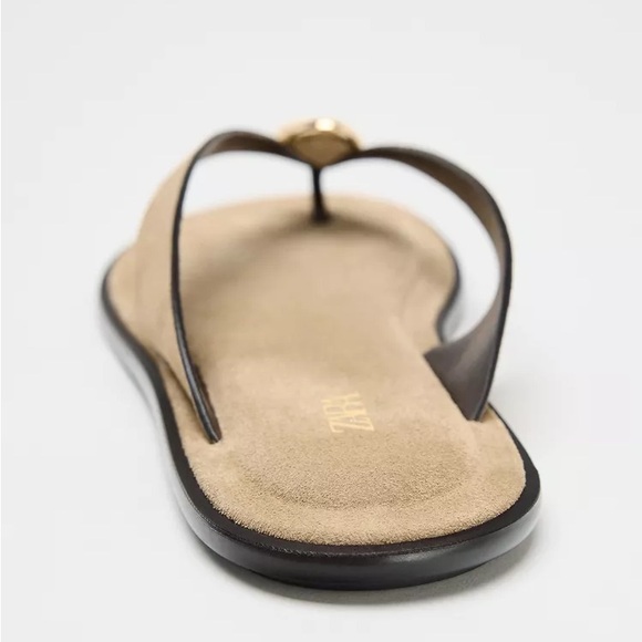 Zara Flat Split Suede Sandal with Metal Embellishment - Picture 3 of 5